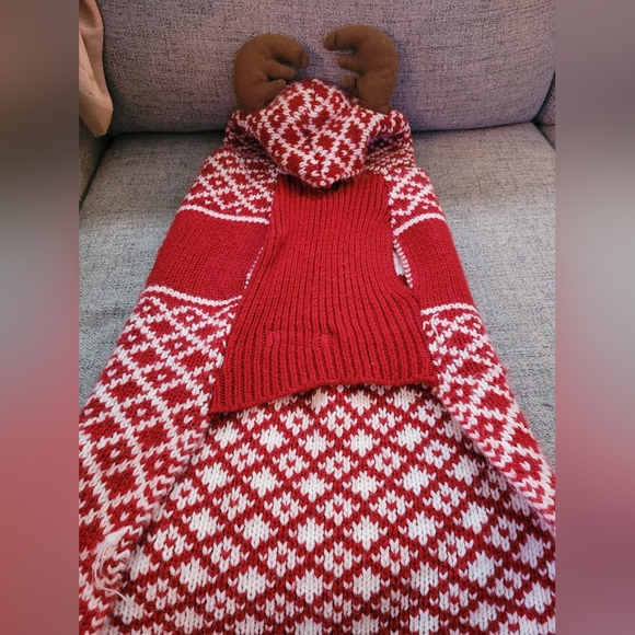 Christmas Dog Sweater with antlers. Size Large. - Picture 4 of 7